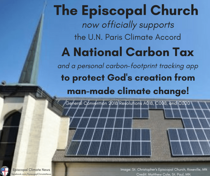 The Episcopal Churchofficially supports aCarbon Fee and Dividend _to mitigate irreversible climate change
